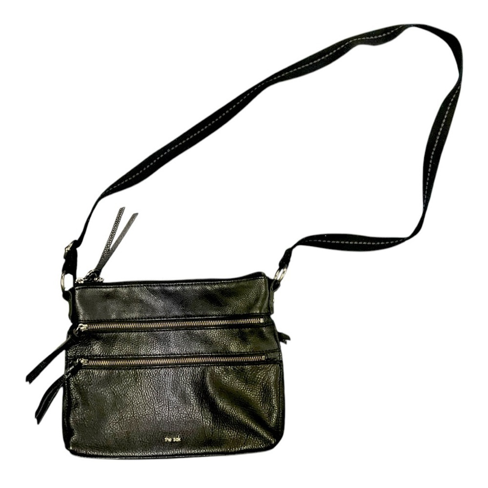 🖤 The Sak Black Leather Crossbody Bag | Multi-Zip Pockets | Pebbled Leather